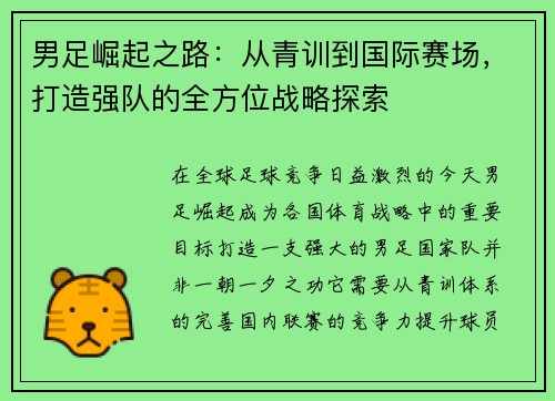 男足崛起之路：从青训到国际赛场，打造强队的全方位战略探索